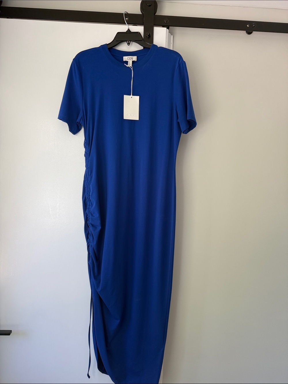 COS Cobalt Blue Short-Sleeve Ruched Maxi Dress